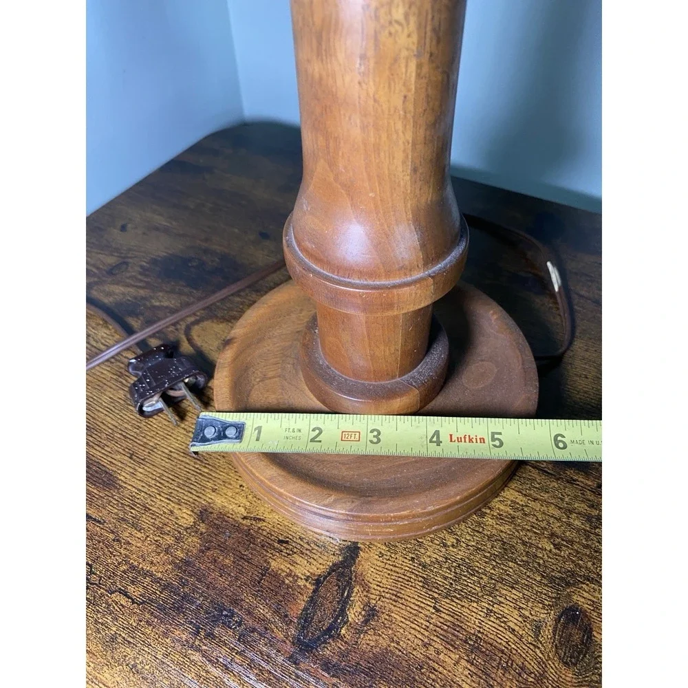 Vintage Hand Turned Wood Table Lamp Base Mid Century Brown Wooden Bedside Light